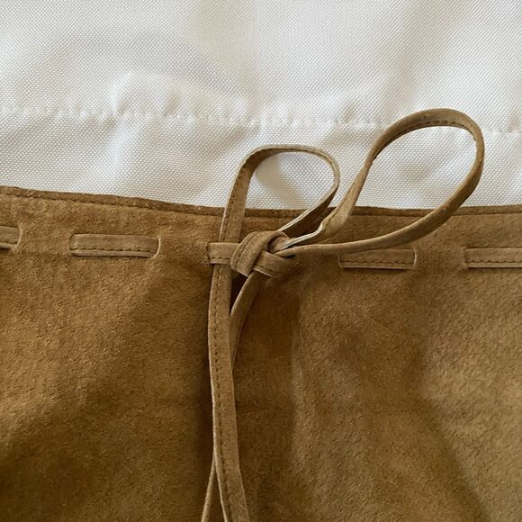 Y2K EXPRESS Leather Pencil Skirt Floral Hem, sz 5/6 western Cowgirl Boho Tan - Picture 6 of 9